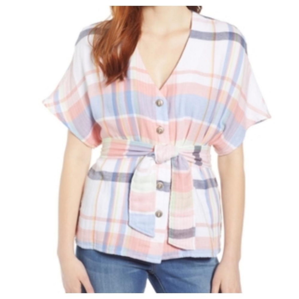 Caslon Button-Up Tie Front Blouse